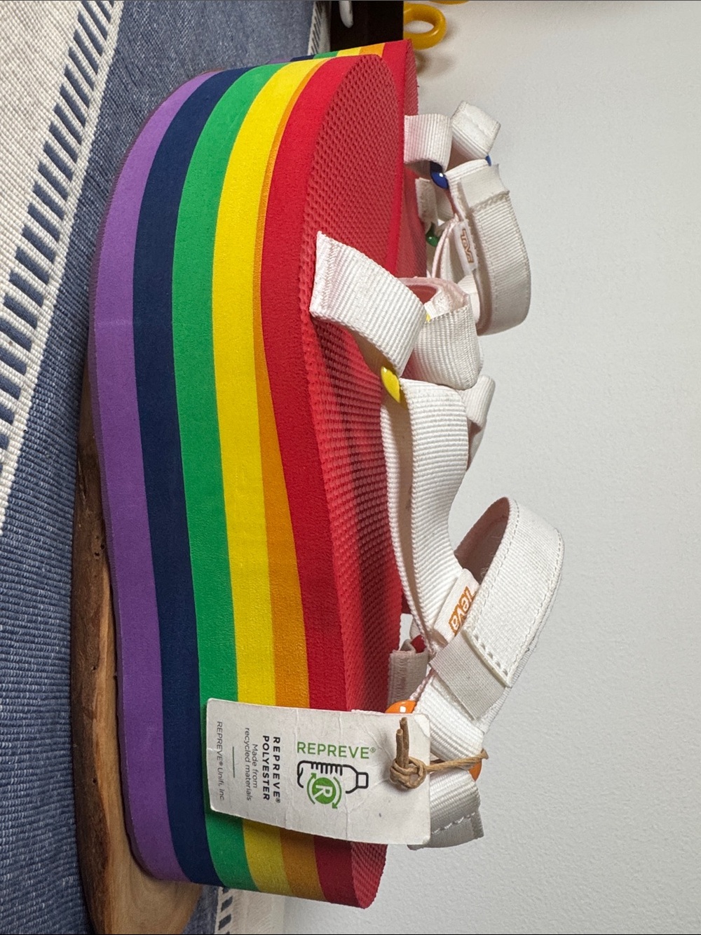 Teva White Sandals with Rainbow Platform - Picture 9 of 13